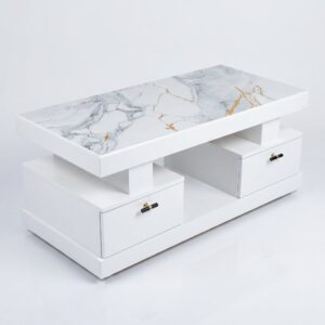 Coffee Table Kenya grey marble top with gold veins and storage drawers – Zenith Furnitures