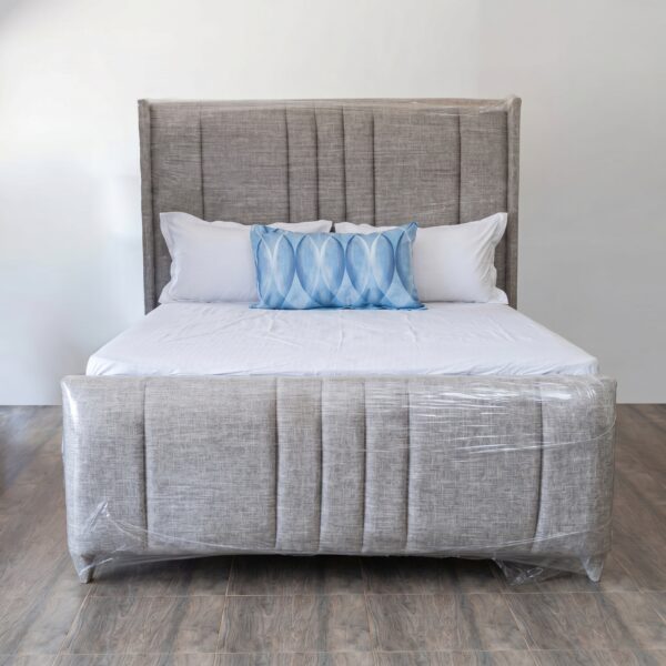 Upholstered Bed Kenya with padded fabric headboard and modern panel design – Zenith Furnitures