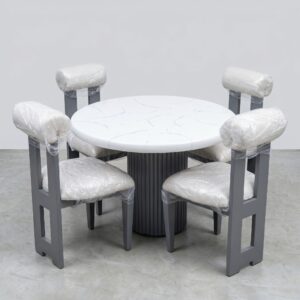 Dining Table Set Kenya round marble top with 4 cushioned chairs – Zenith Furnitures