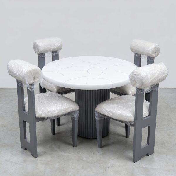 Dining Table Set Kenya round marble top with 4 cushioned chairs – Zenith Furnitures