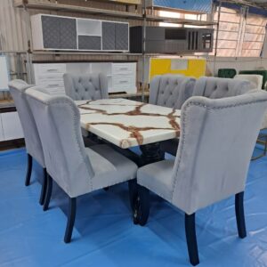 Dining Table Set Kenya marble top 6 seater with upholstered chairs – Zenith Furnitures