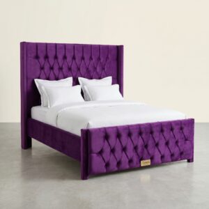 Purple Chester Bed Kenya velvet tufted bed with high headboard