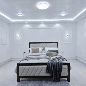 Modern Upholstered Bed Kenya with padded headboard and wooden frame
