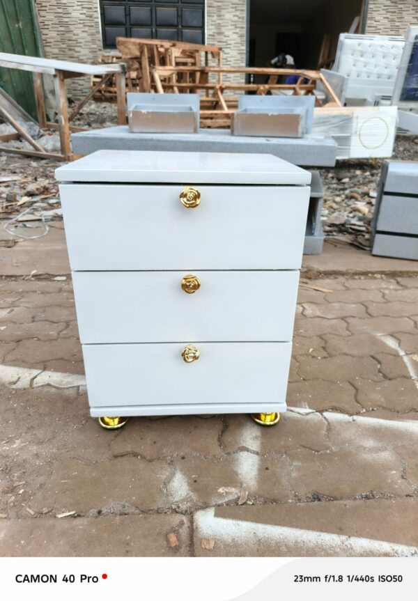White 3 Drawer Bedside Table with Gold Accents