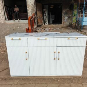 Modern White 4 Door Sideboard Cabinet with Gold Handles
