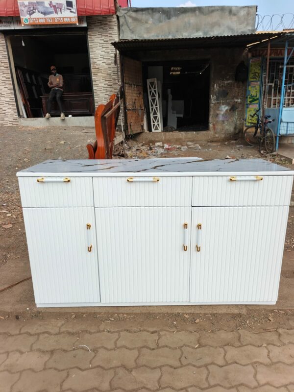 Modern White 4 Door Sideboard Cabinet with Gold Handles