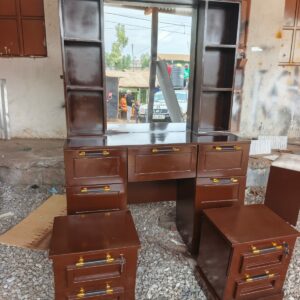 Modern 6 Drawer Dressing Table with Mirror and Side Shelves