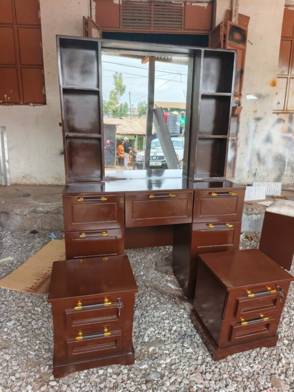 Modern 6 Drawer Dressing Table with Mirror and Side Shelves