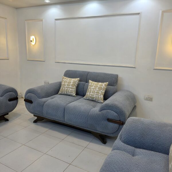 Modern 7 Seater Grey Fabric Sofa Set with Cushions
